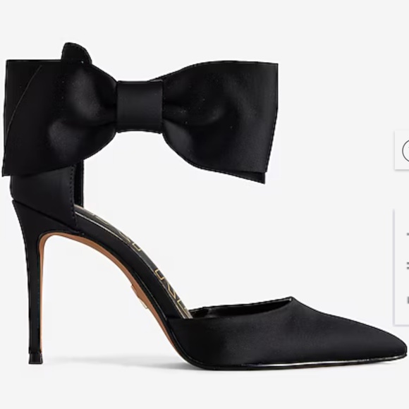 Express NWT Black Ankle Bow Closed Pointed Toe Pumps Size 6 - Picture 1 of 6